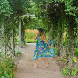 Lilka blue floral handkerchief Anthropologie dress XS